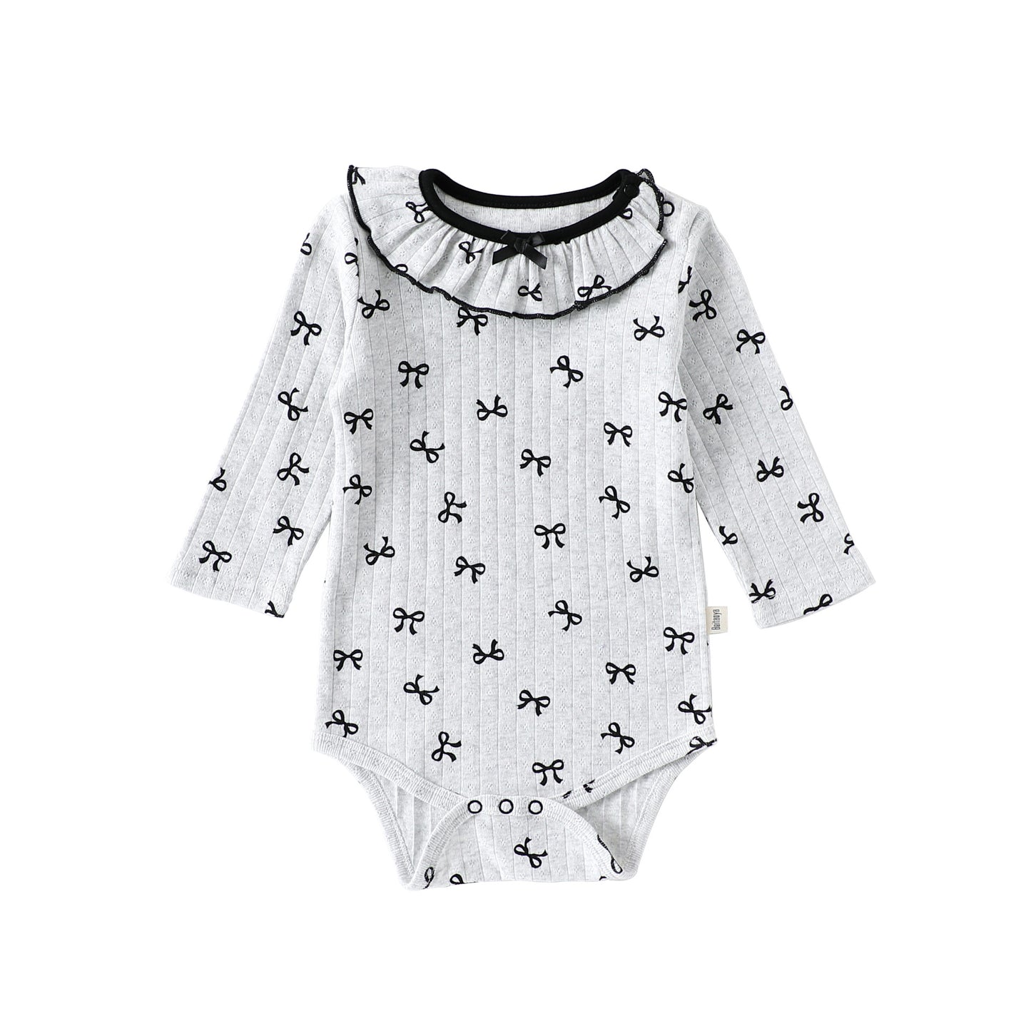 長袖ロンパース Gray / 66cm 長袖ロンパース ラッフル襟 リボンプリント ボディスーツ【mh0011728】