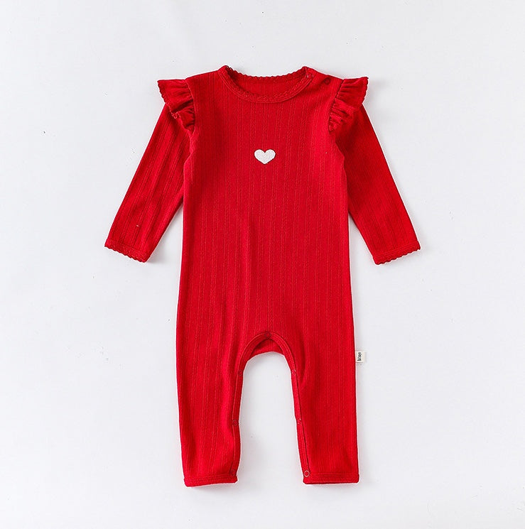 長袖ロンパース 長袖ロンパース コットン フリル 刺繍 リブ カバーオール【mh0011699】