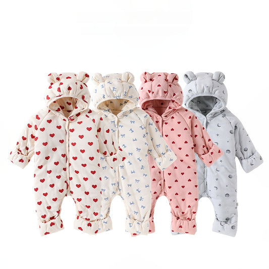 アウタージャンプスーツ アウタージャンプスーツ 耳付き 中綿 厚手 フード付 ハートリボン【mh0011702】