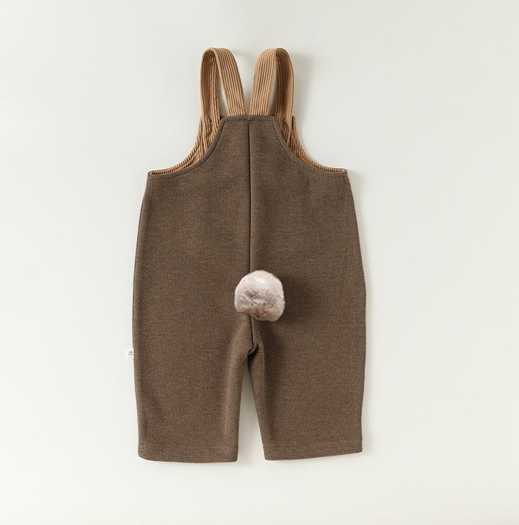 サロペットパンツ・サスペンダーパンツ サロペット ウール調 厚手 しっぽ付 オーバーオール 防寒【mh0011707】