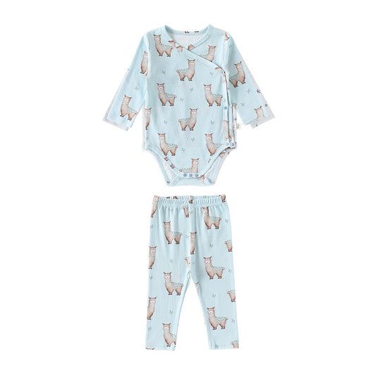ロンパースセットアップ 長袖肌着ロンパース/パンツ アニマル/星月プリント ボディスーツ【mh0011724】