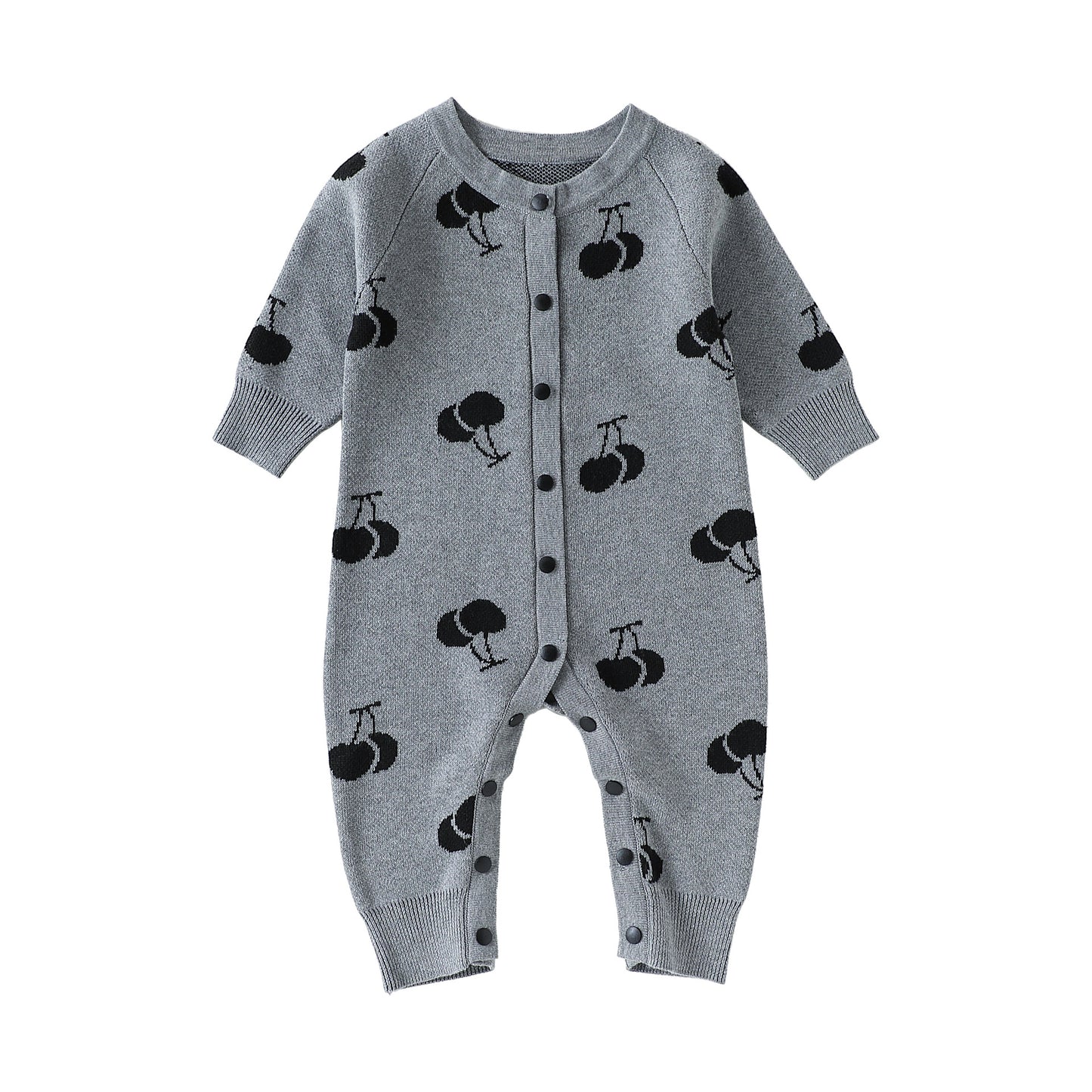Light gray Jumpsuit / 80cm ニットロンパース/カーディガン さくらんぼ柄【mh0011719】