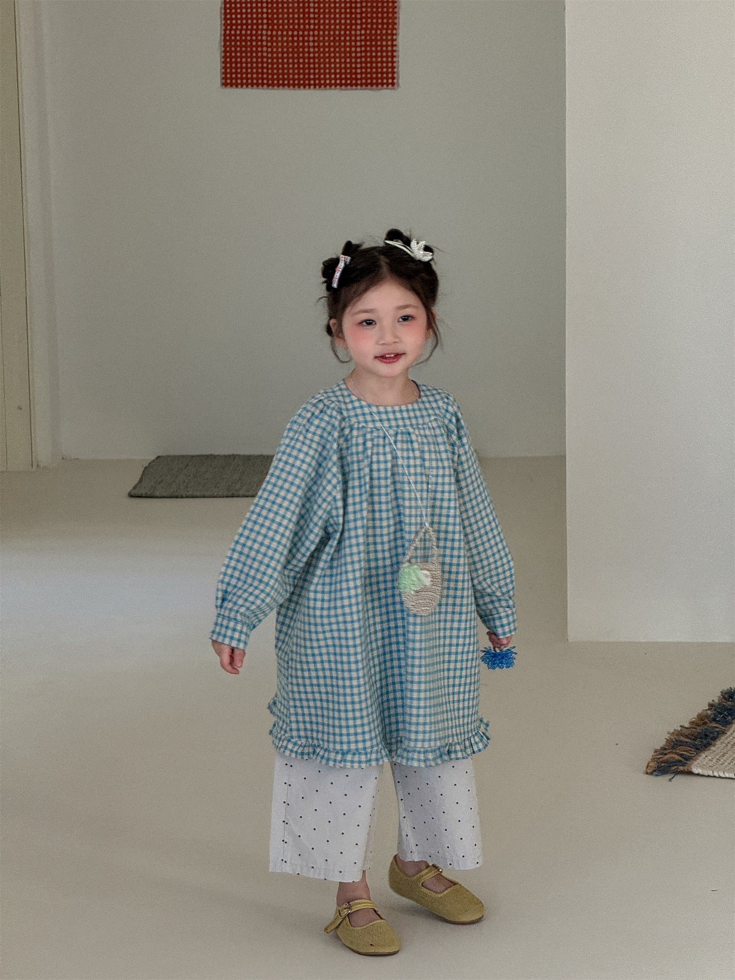 Blue Plaid Frill Hem Dress ブルー チェック 裾フリル ワンピース【mh0012290】 Laibaobao