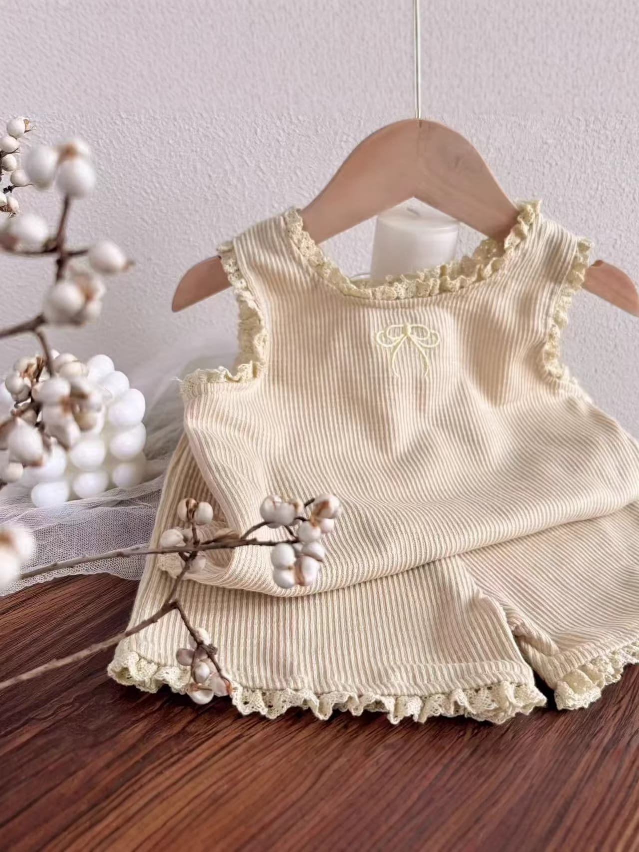 Bow Ribbon Ribbed Set ノースリーブTシャツ ショートパンツ【mh0012900】 yi nian ni ノースリーブセットアップ