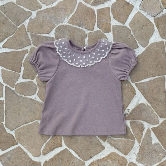 -ベビートップス 半袖パフスリーブTシャツ レース襟 3カラー【mh0004997】 - mamahalo shop - 半袖Tシャツ - べビー服 - 子供服 - 男の子 - 女の子