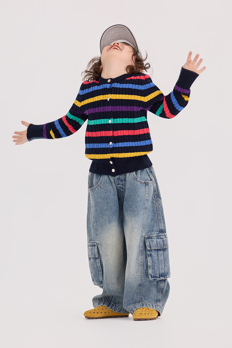 Cable Striped Woolen Cardigan ケーブル編み ボーダー カーディガン【mh0012381】 HEY BOOBII