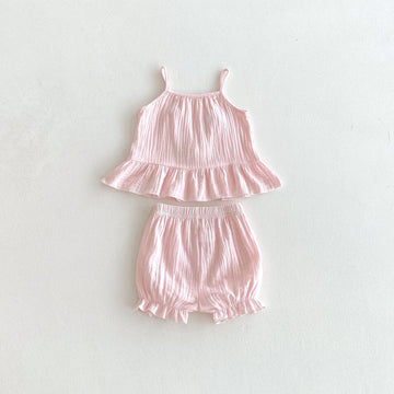 Candy Applique Gauze Frill Flared Set キャンディ キャミソール ショートパンツ セット【mh0013438】 angou ノースリーブセットアップ