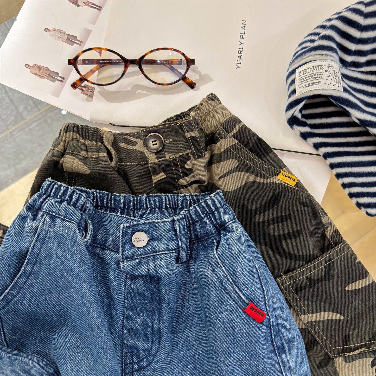 Cargo Denim Camouflage Pants カーゴ デニム 迷彩 ワイドパンツ【mh0012477】 ADbaby ロングパンツ・スウェットパンツ