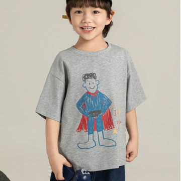 Cartoon Graphic Tee 手書き風イラスト プリント Tシャツ【mh0012736】 Gray / 90cm YoehYaul 半袖Tシャツ