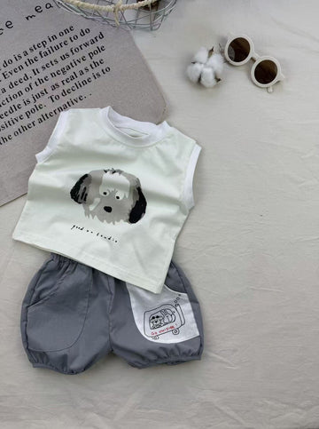 Cartoon Print Tank Top Set アニマル ノースリーブTシャツ ショートパンツセット【mh0012911】 yi nian ni ノースリーブセットアップ