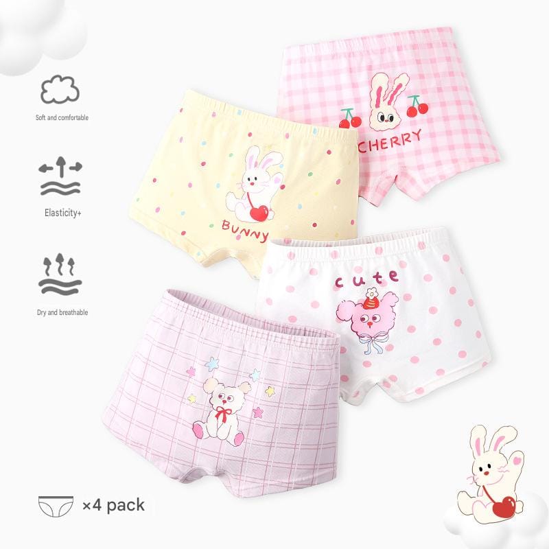 Cartoon Puppy Boxer Briefs 4 Pairs アニマル ボクサーパンツ セット【mh0013553】 N206 Cherry Milk Bunny Underwear (Girls) / 100cm mamahalo accessory 幼児用下着