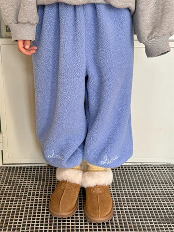 ロングパンツ・スウェットパンツ Blue / 24M 90CM キッズパンツ レターロゴ刺繍アクセントボアフリースロングスウェットパンツ【mh0007855】