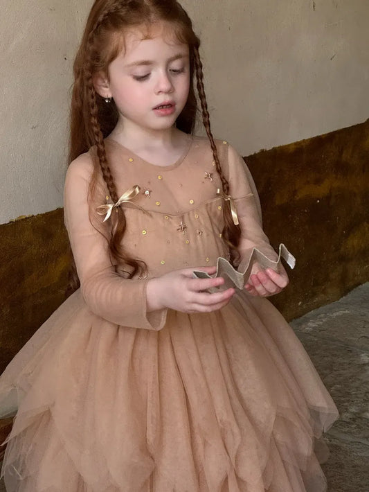 ノースリーブワンピース スパンコールチュール半袖ドレスワンピース【mh0011213】