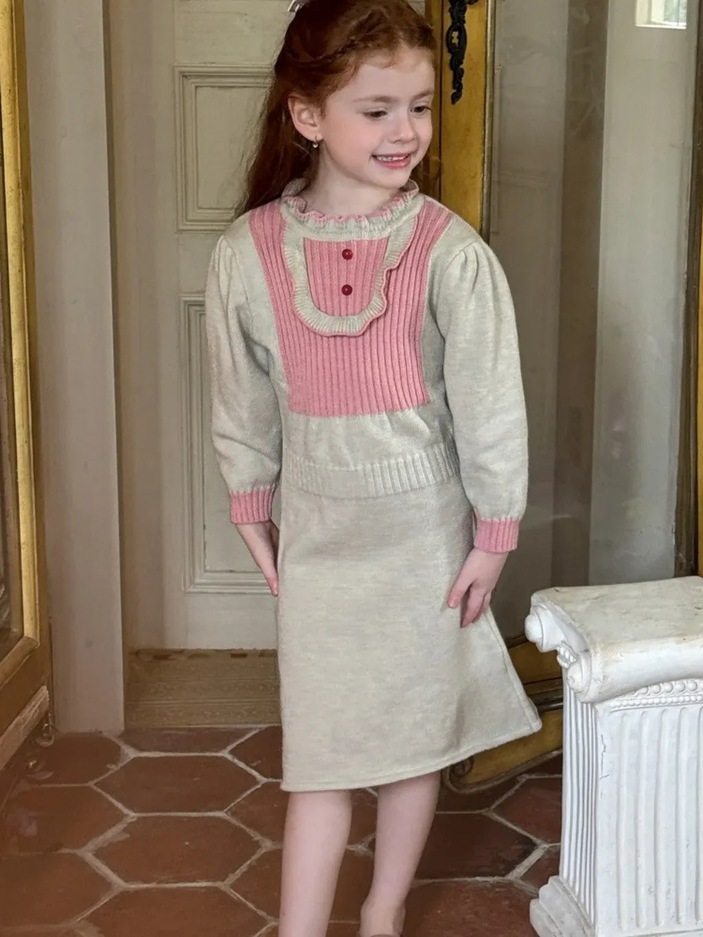 長袖ワンピース バイカラーニット長袖ワンピース【mh0011220】