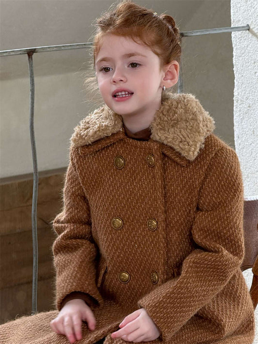 ショートコート・ジャケット・ジャンパー ミドル丈コート ファーカラー プレッピーツイード風アウター【mh0011441】