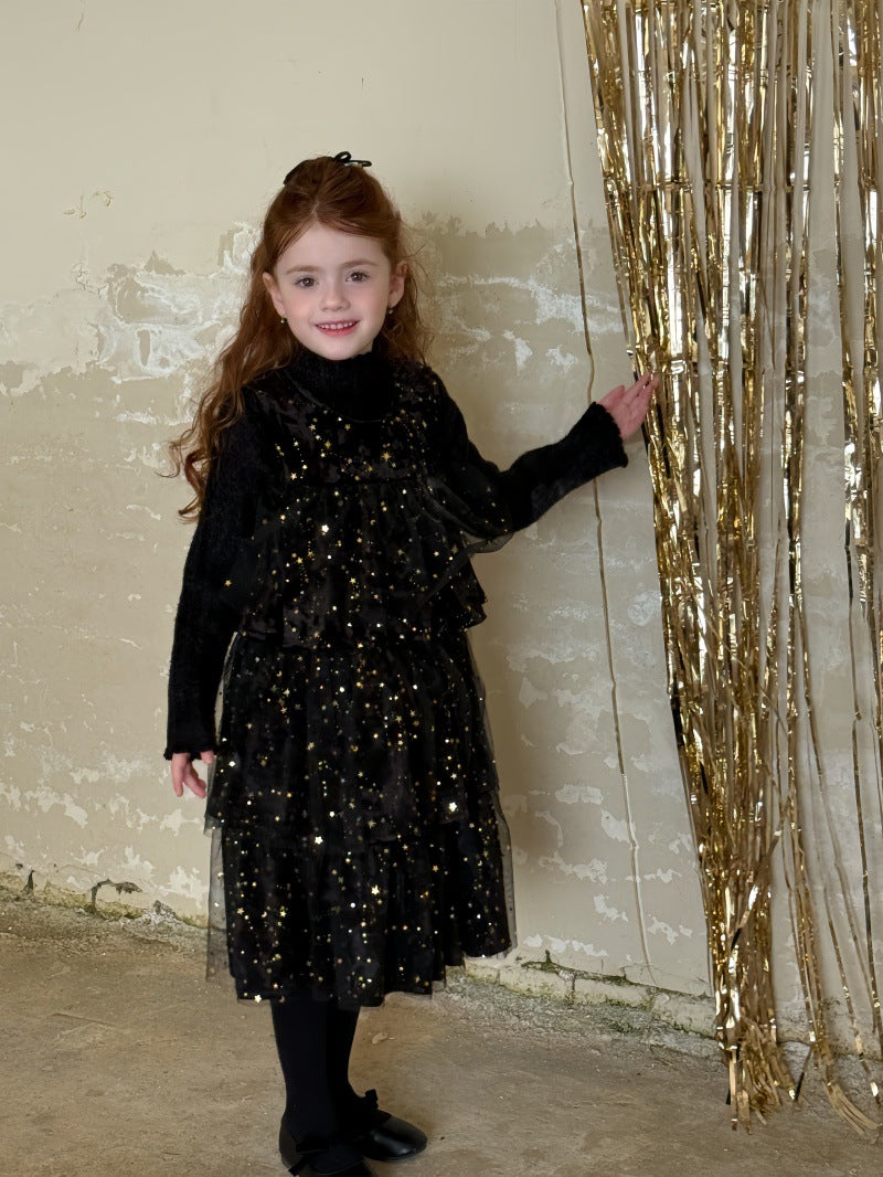 ノースリーブワンピース ノースリーブワンピース 星スタースパンコール メッシュドレス【mh0011891】