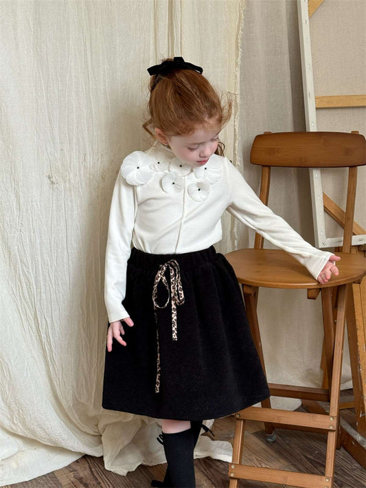 長袖セットアップ Padded skirt / 90cm 長袖Tシャツ 3Dフラワーモチーフ/Aラインフレアスカート【mh0011447】