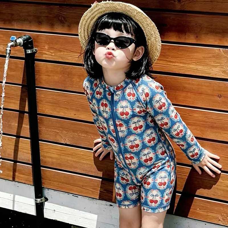 Cherry Long-sleeve Sun Protection Swimwear チェリー 長袖ワンピース水着【mh0013323】 mamahalo kids ベビー用水着