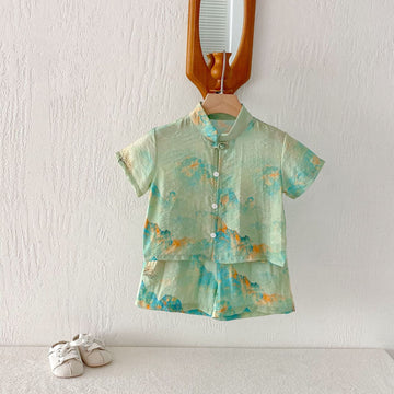 Chinese Style Printed Button Set オリエンタル 花柄 半袖 セットアップ【mh0012718】 angou 半袖セットアップ