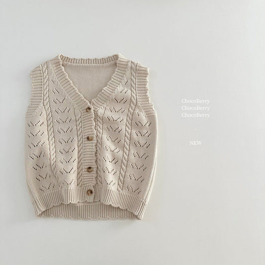 ベスト Beige / 100cm レースニット前あきベスト【mh0010034】