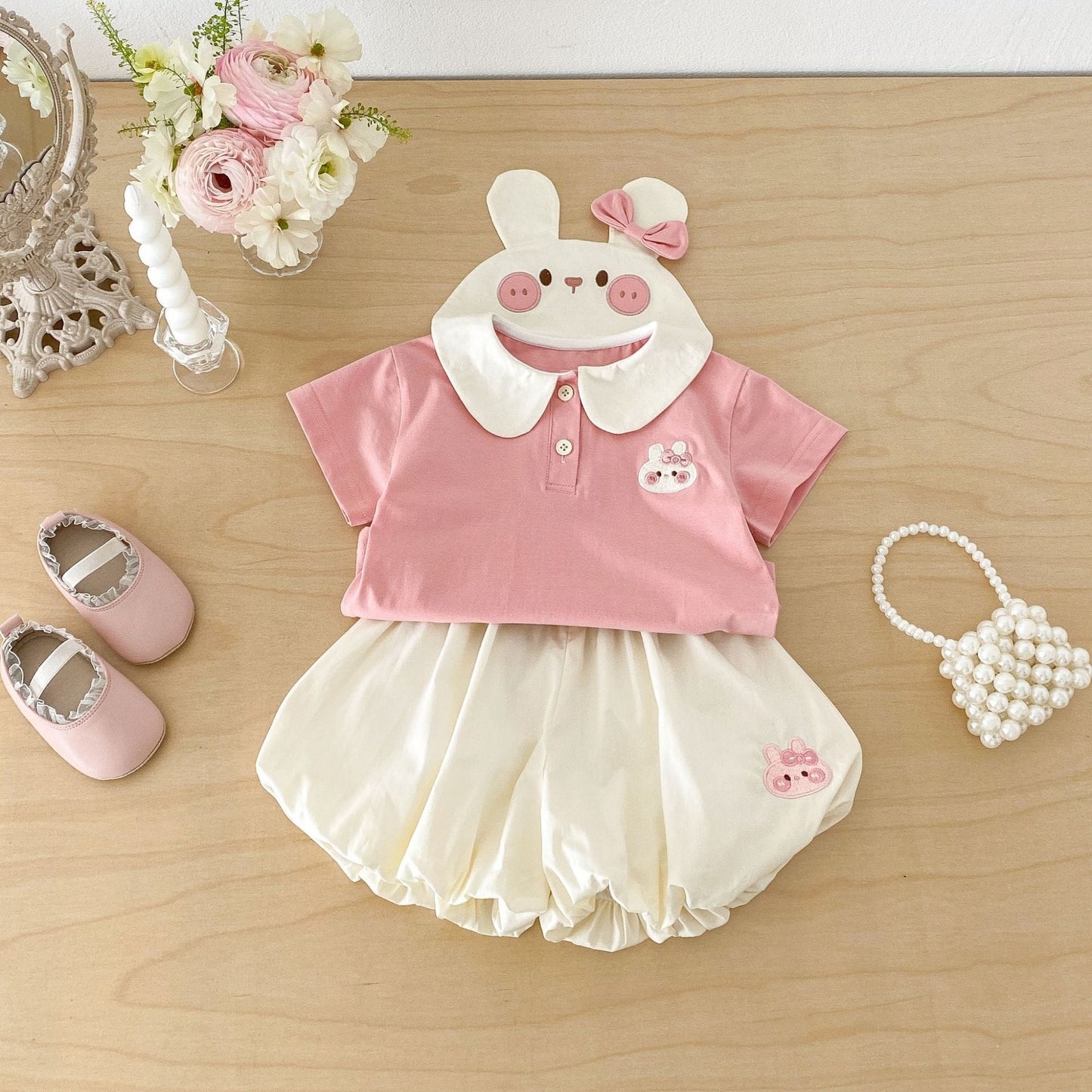 Collar Shirt Balloon Shorts Set アニマル 半袖シャツ バルーンパンツ セット【mh0013429】 Pink / 73cm angou 半袖セットアップ