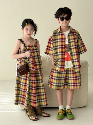 Color-Block Plaid Separates チェック ショートパンツ シャツ キャミソール スカート【mh0013121】 KUMAI.KIDS ノースリーブセットアップ