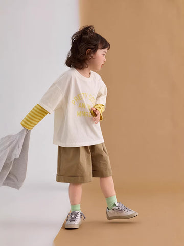 Color Block Striped Letter T-Shirt カラーブロック ボーダー ロゴ 長袖Tシャツ【mh0012375】 mamahalo shop