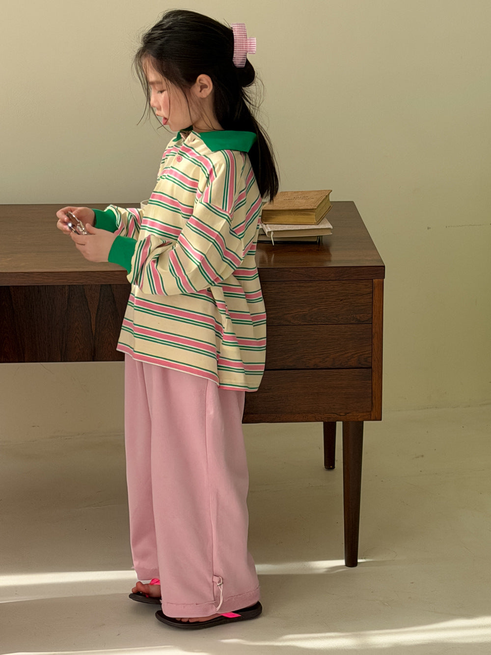 Color Block Striped Polo Shirt マルチボーダー ポロシャツ【mh0012361】 Beige / 100cm KUMAI.KIDS