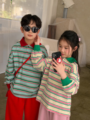 Color Block Striped Polo Shirt マルチボーダー ポロシャツ【mh0012361】 KUMAI.KIDS