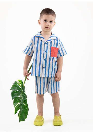 Combed Cotton Striped Shirt Shorts 半袖シャツ ハーフパンツ【mh0013209】 RICE & SKY 半袖セットアップ