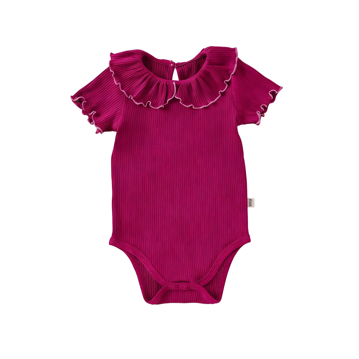 Contrast Mellow Stitch Frill Ribbed メロウ フリルカラー 半袖ロンパース【mh0012777】 Dark Red / 66cm Beitaoya 半袖ロンパース