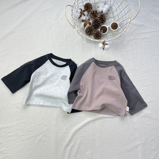 Contrasting Loose Long Sleeve Tee パッチワーク ルーズ 長袖Tシャツ【mh0012302】 yi nian ni