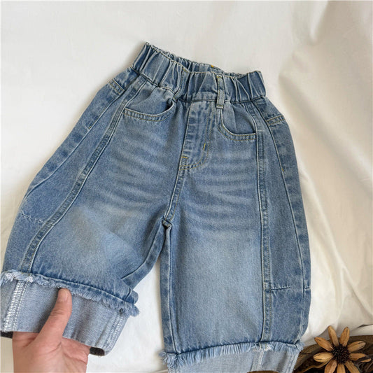 Cut-off Distressed Wide Leg Jeans カットオフ ワイドデニムパンツ【mh0012272】 GL-Kids