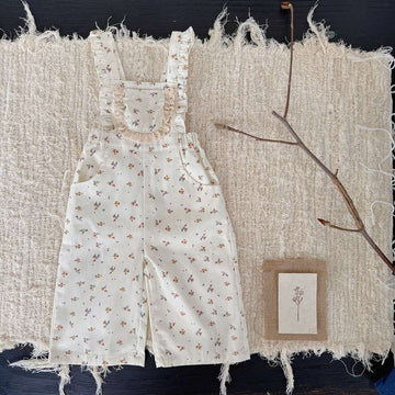 長袖セットアップ Apricot bib pants / 73cm 小花柄サロペットパンツ レースニット フリルセーター【mh0011522】