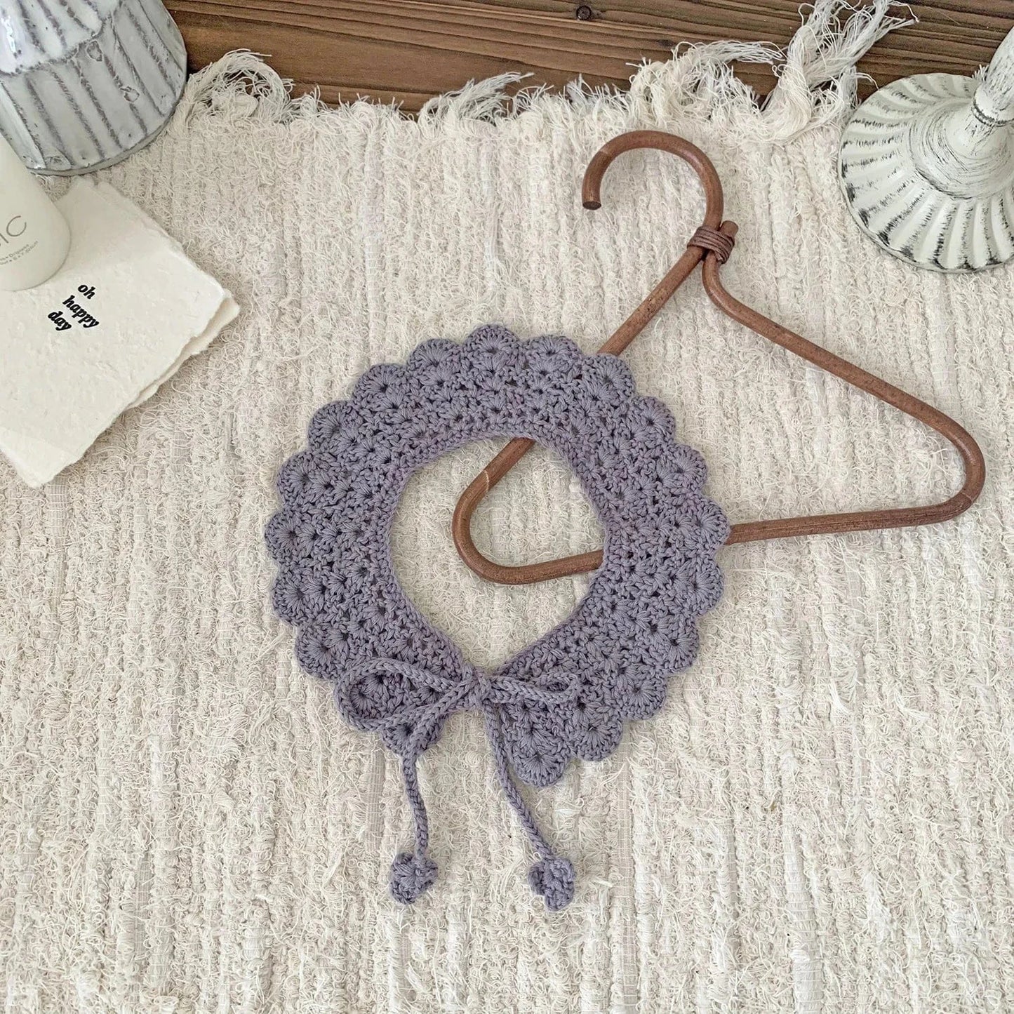 ショール Blue Gray ベビーつけ襟 レースニットリボンアタッチメントカラー【mh0007884】