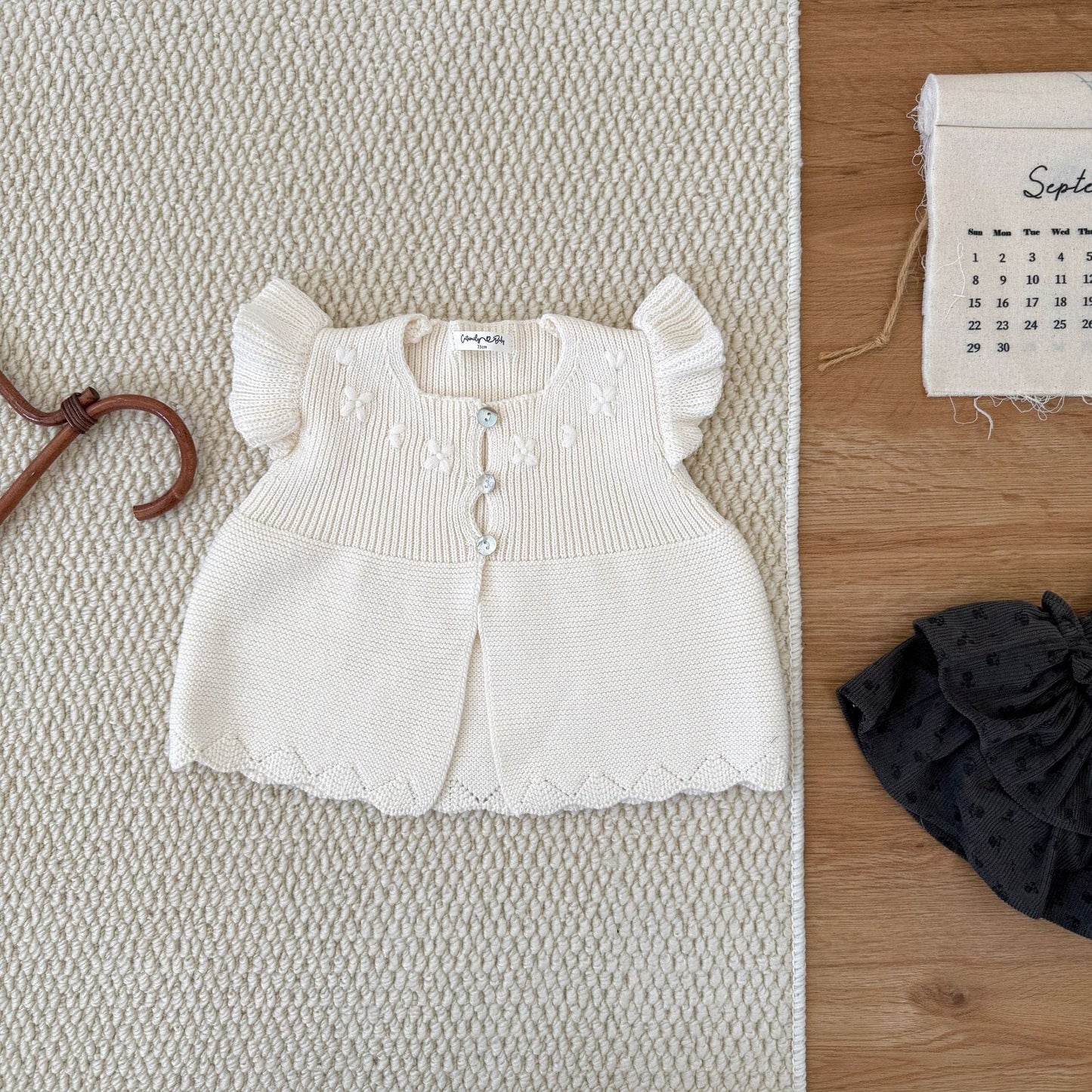 ベスト Cream / 73cm クロシェ刺繍フリルスリーブベスト【mh0011157】