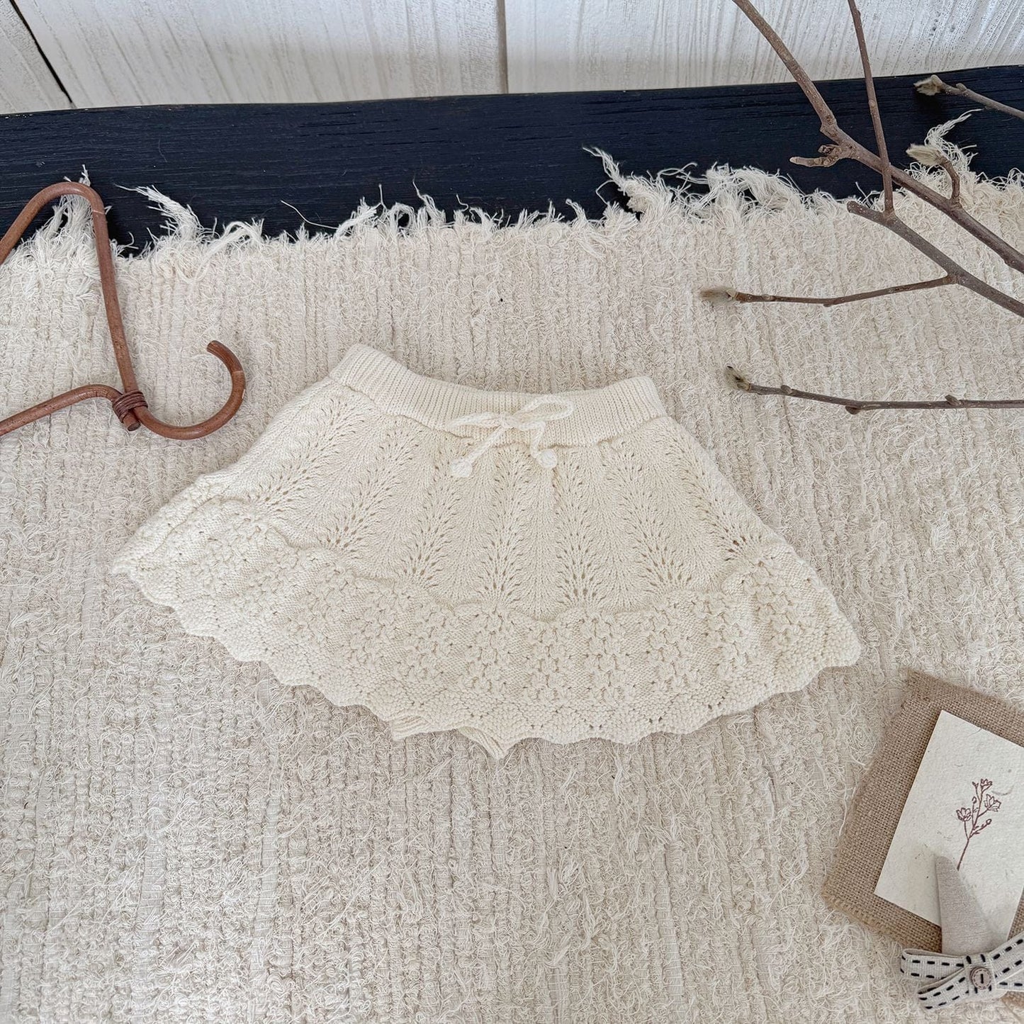 スカート Creamy White / 73cm クロシェ編みフリルニットンツインスカート【mh0011144】