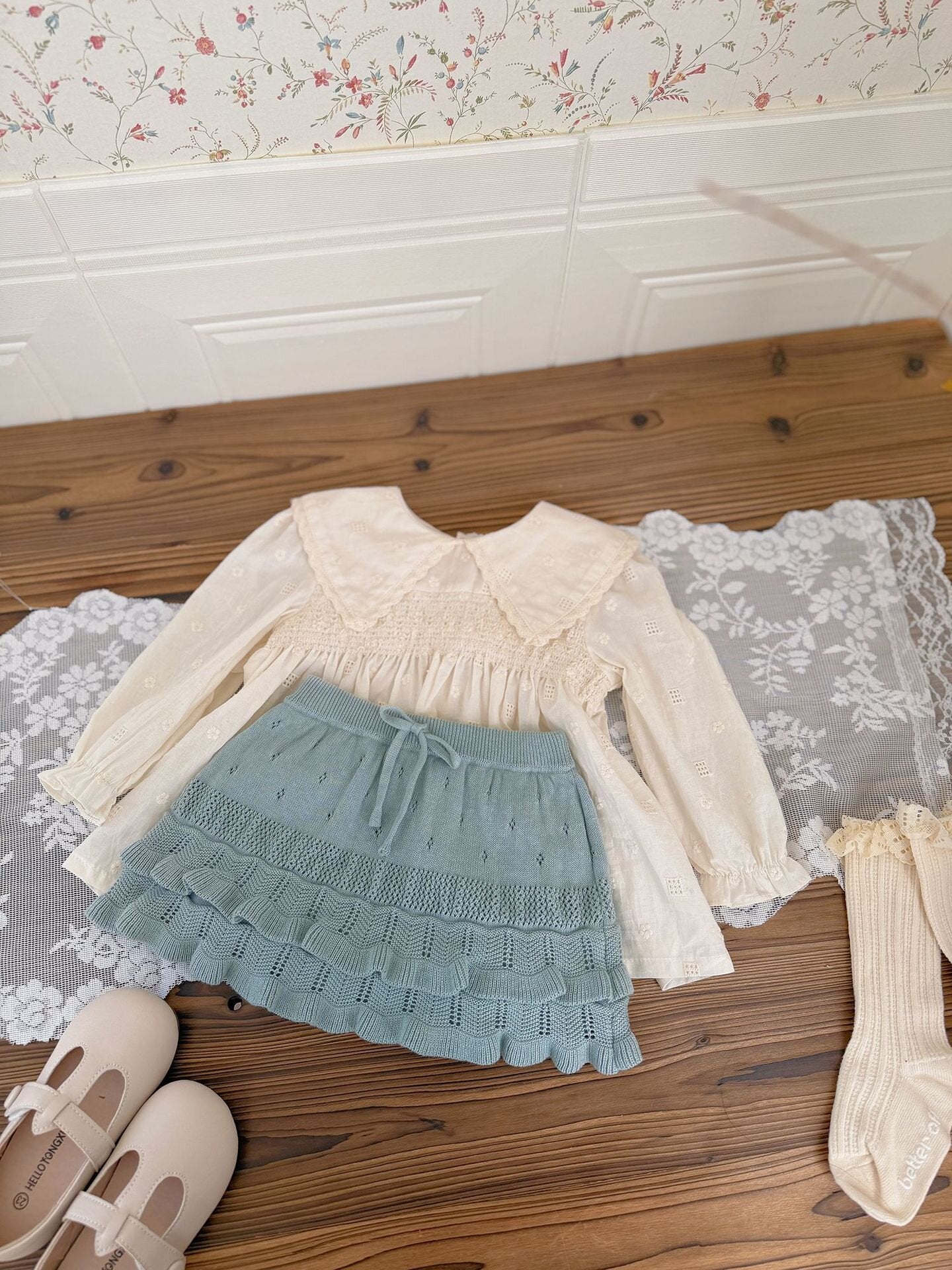 長袖シャツ・ブラウス Embroidered Ruffle Doll Shirt 刺繍ラッフルドールブラウス【mh0012113】