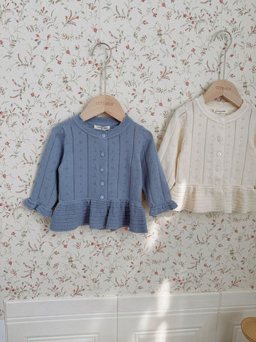 カーディガン・パーカー Jacquard Ruffled Knitted Cardigan ジャガードフリルニットカーディガン【mh0012110】