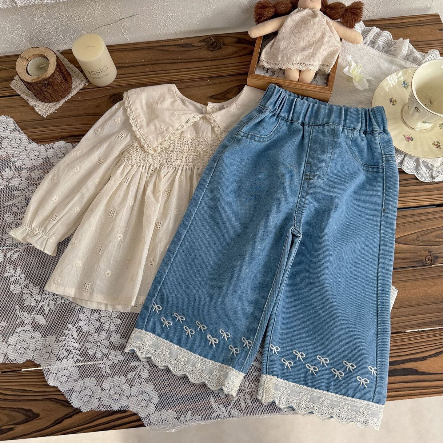 デニムパンツ Lace Embroidered Wide-Leg Jeans レース刺繍ワイドデニムパンツ【mh0012112】
