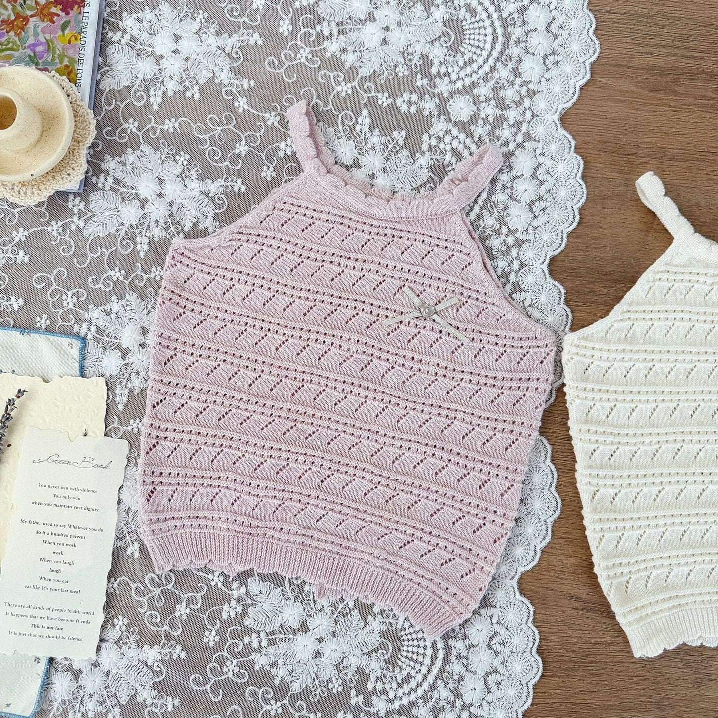 タンクトップ・キャミソール・ノースリーブトップス Light purple【presale】 / 73cm レースニットキャミソールタンクトップス【mh0009791】