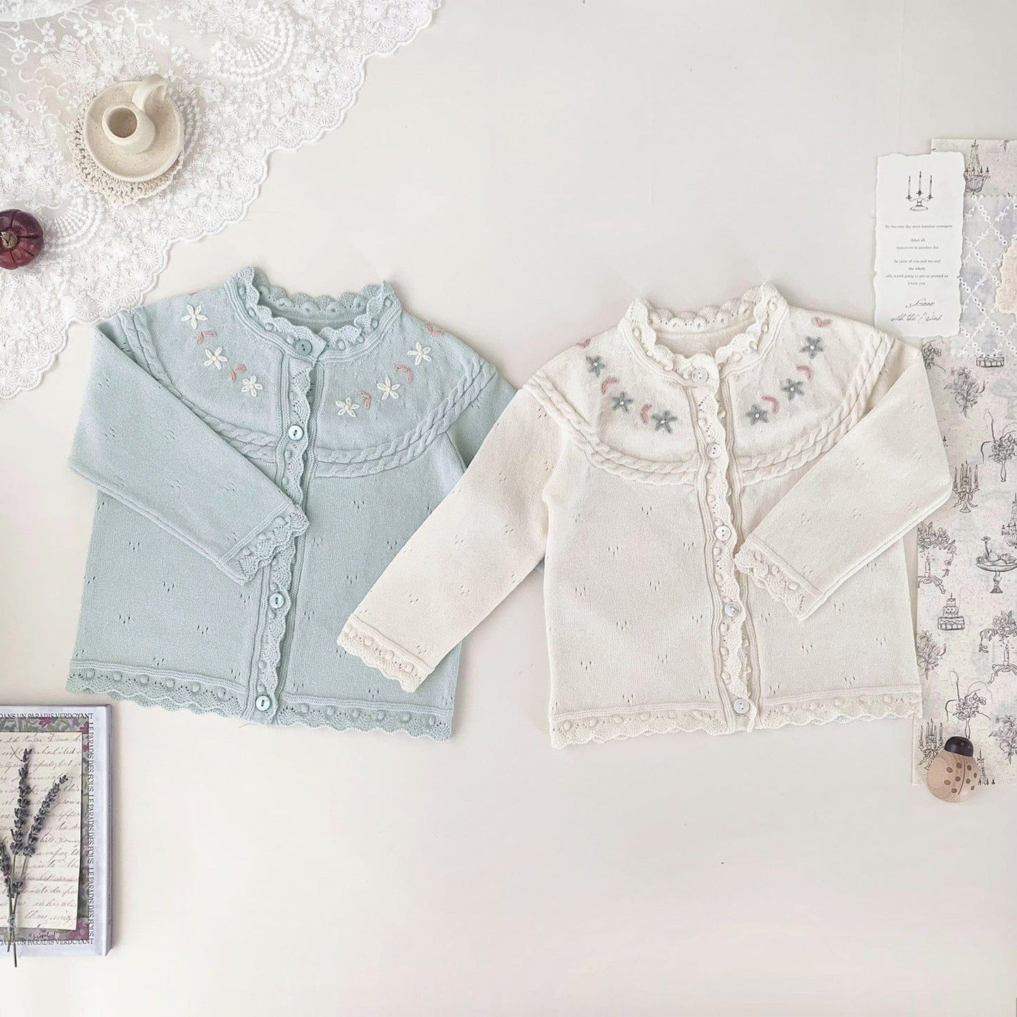 カーディガン・パーカー ベビーキッズカーディガン フラワー刺繍ニット長袖カーディガンジャケット【mh0009117】