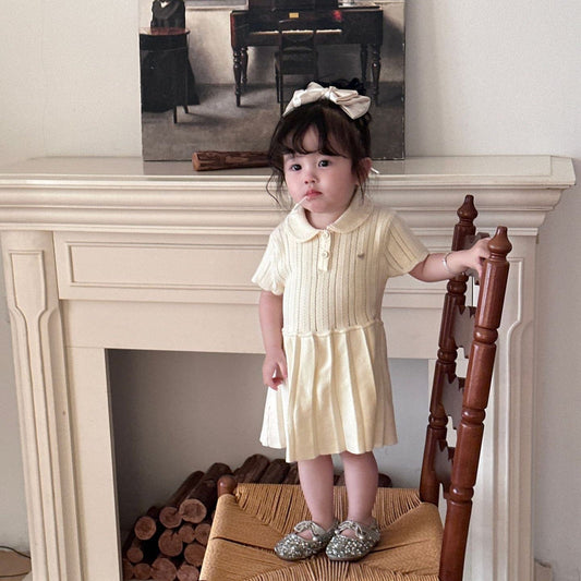 半袖ワンピース ベビーキッズワンピース レースニット半袖ポロシャツワンピース【mh0009120】