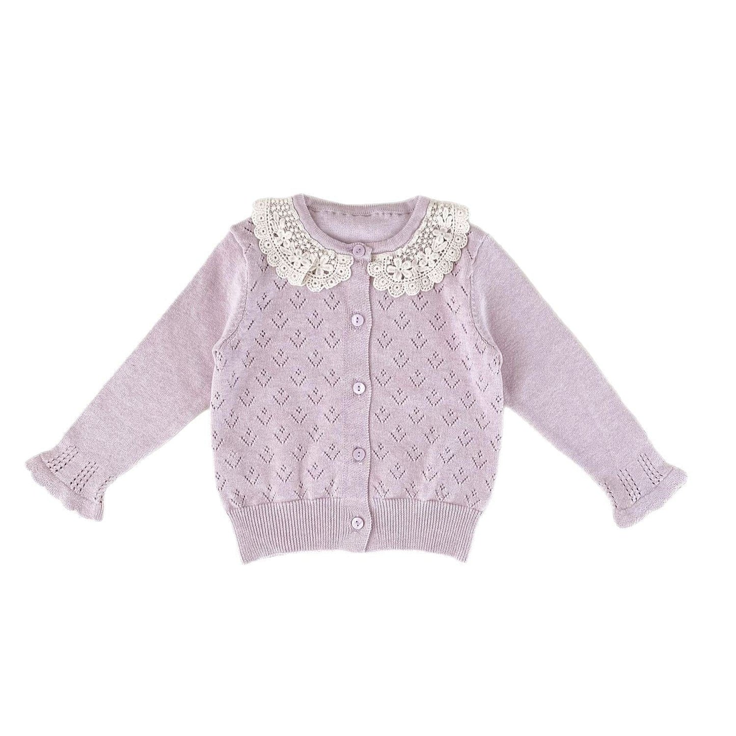 長袖セットアップ ベビーキッズカーディガン/パンツ レースニット長袖カーディガンジャケット/リボンショートバルーンパンツ【mh0009123】