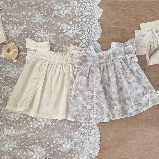 タンクトップ・キャミソール・ノースリーブトップス フラワープリントショルダーフリルブラウス【mh0010421】