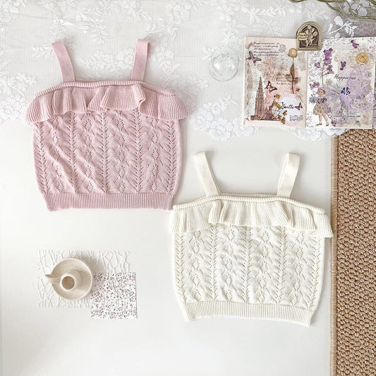 タンクトップ・キャミソール・ノースリーブトップス フリルキャミソールサマーニットトップス【mh0010437】