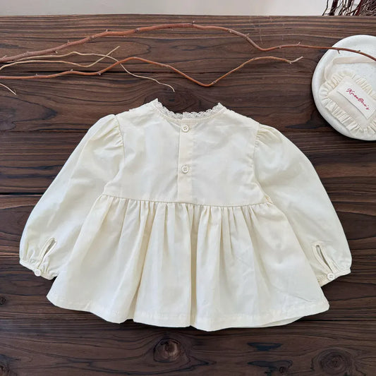 長袖シャツ・ブラウス ギャザー切り替え刺繍レース長袖ブラウス【mh0011151】