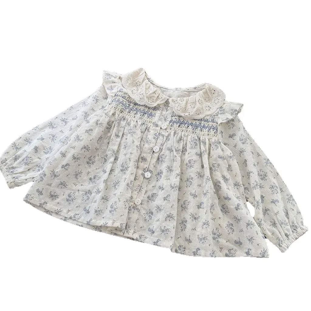 長袖シャツ・ブラウス フラワープリントシャーリングブラウス【mh0011154】