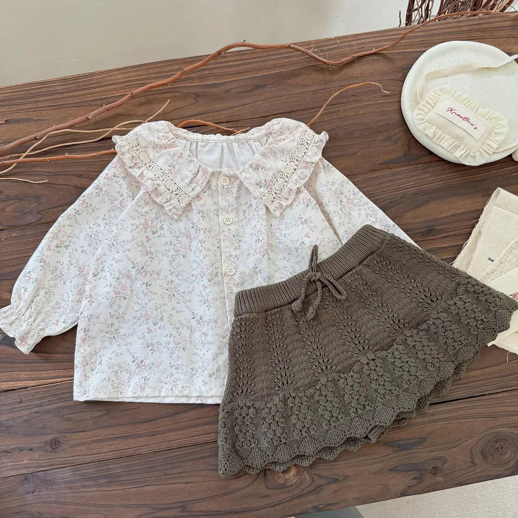 長袖シャツ・ブラウス レースフリルビッグカラー花柄ブラウス【mh0011158】