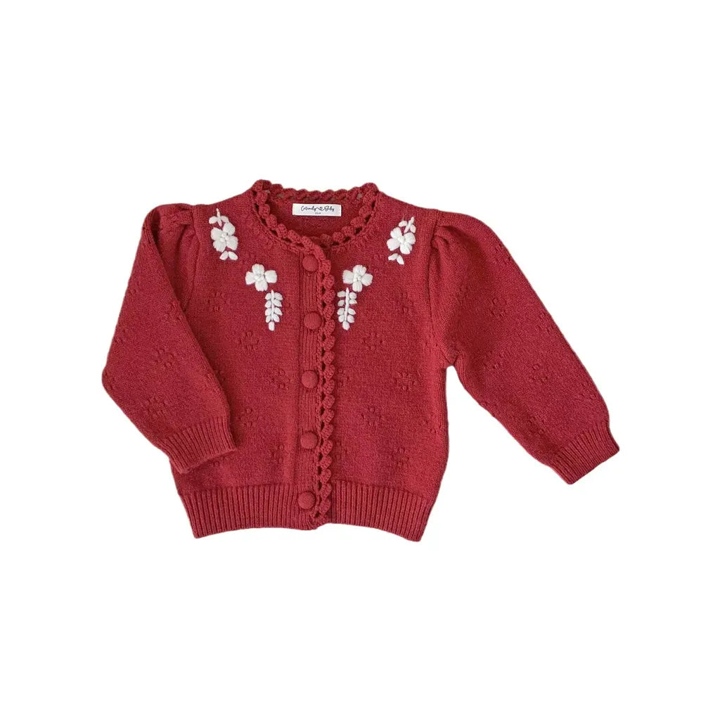 長袖セットアップ フラワー刺繍ニットフリルカーディガン / サスペンダースカート【mh0011171】